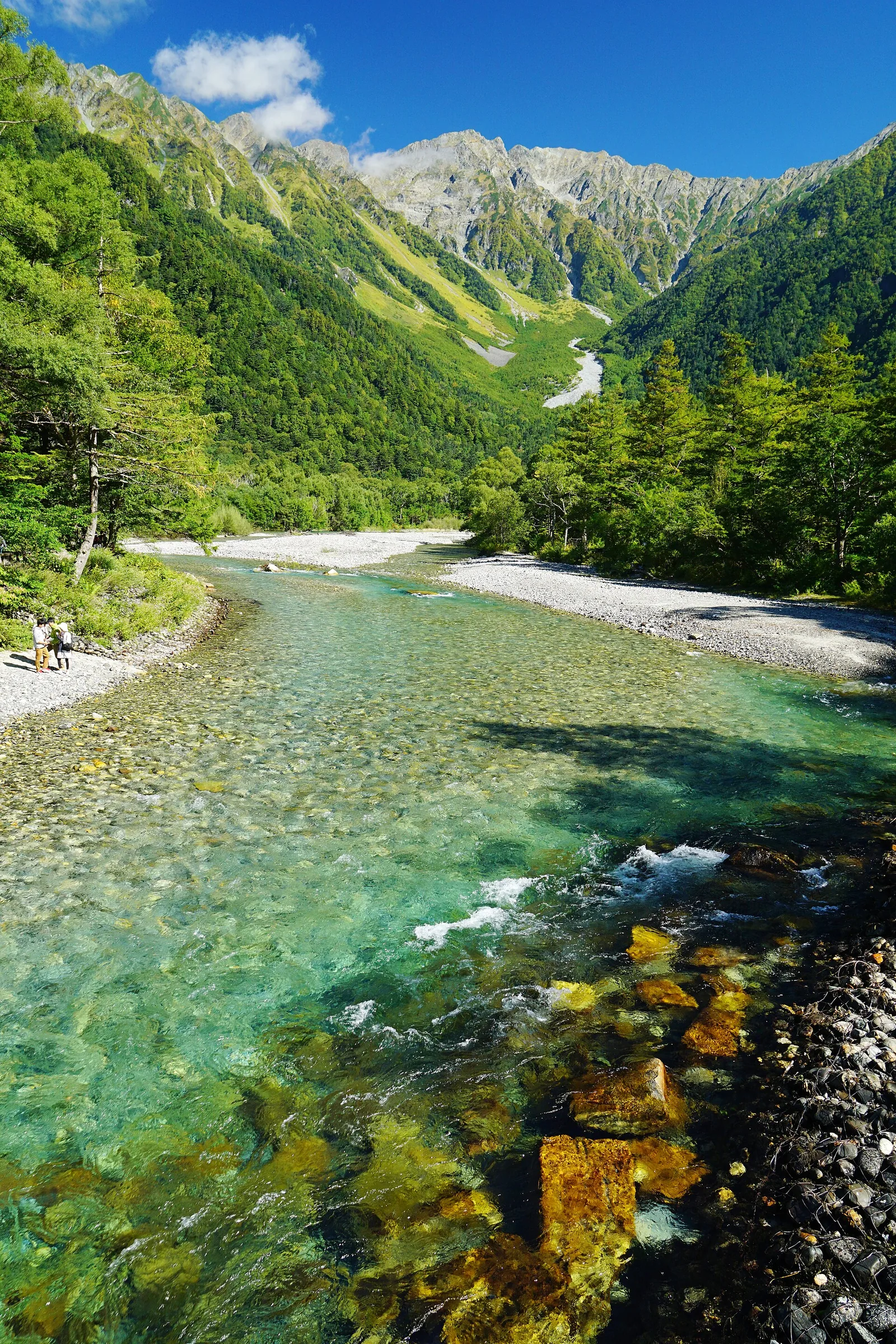 上高地梓川与穗高连峰方向的山景